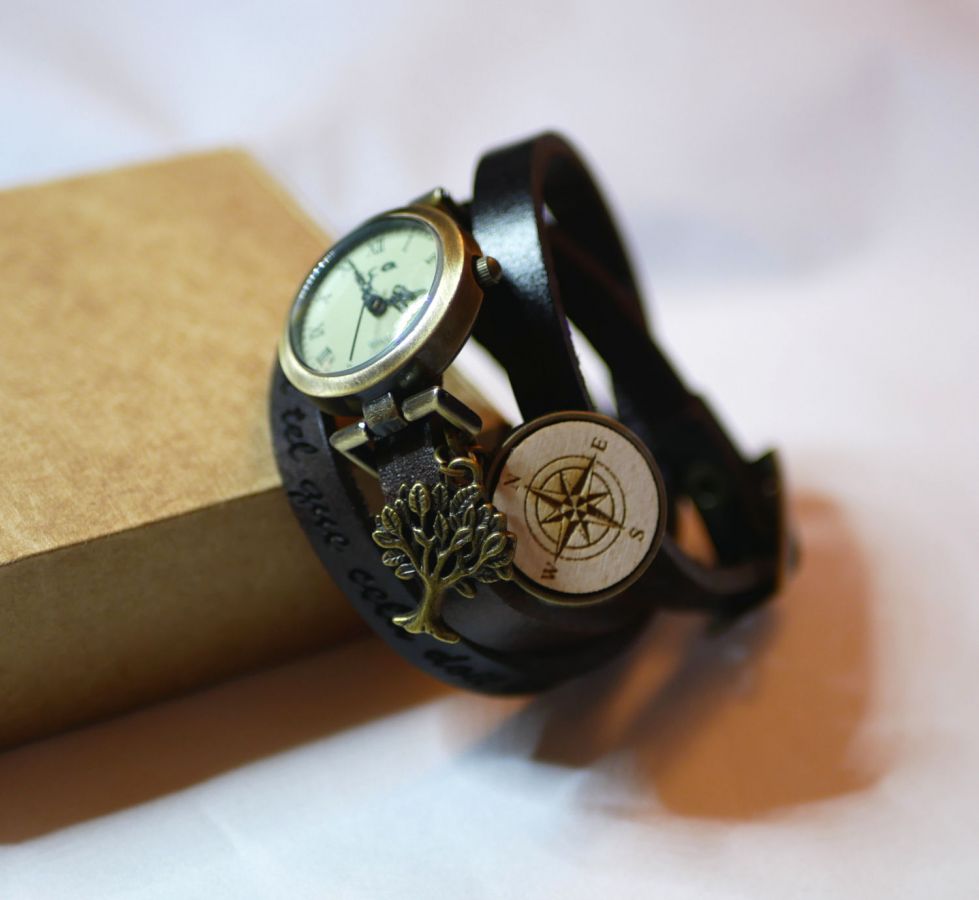 Watch leather bracelet cabochon wood to engrave