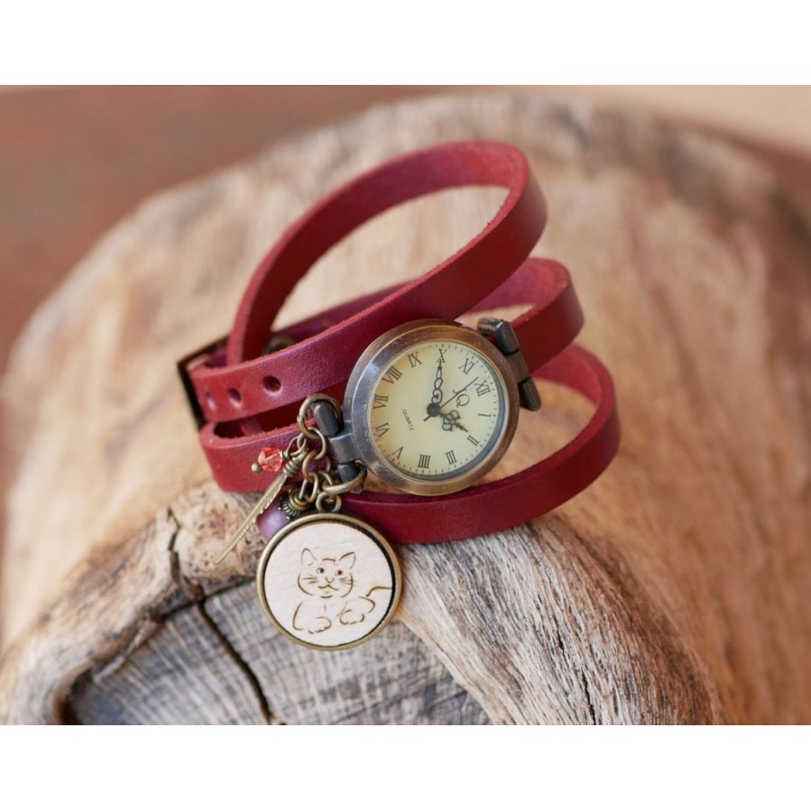 Watch leather bracelet cabochon wood to engrave