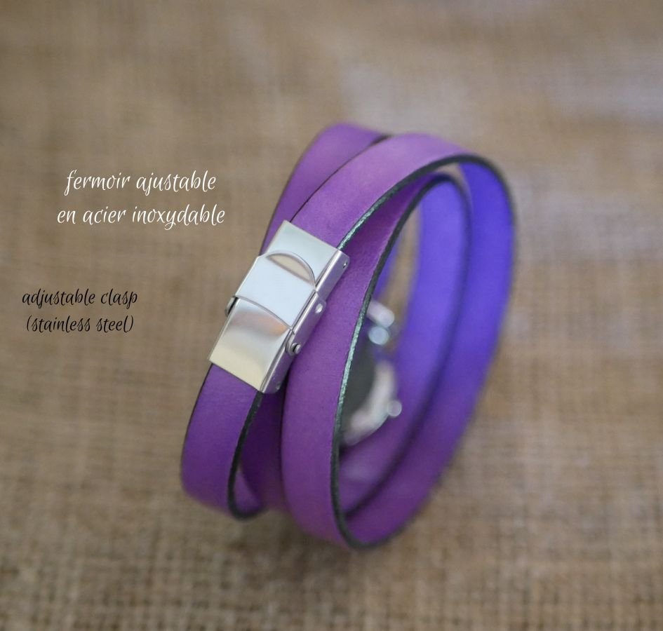 Leather bracelet watch Lilac 2 or 3 turns with pompom