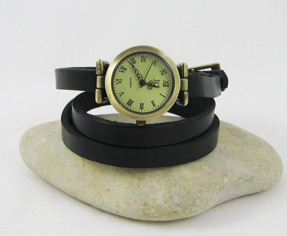 Leather bracelet watch 3 turns customizable