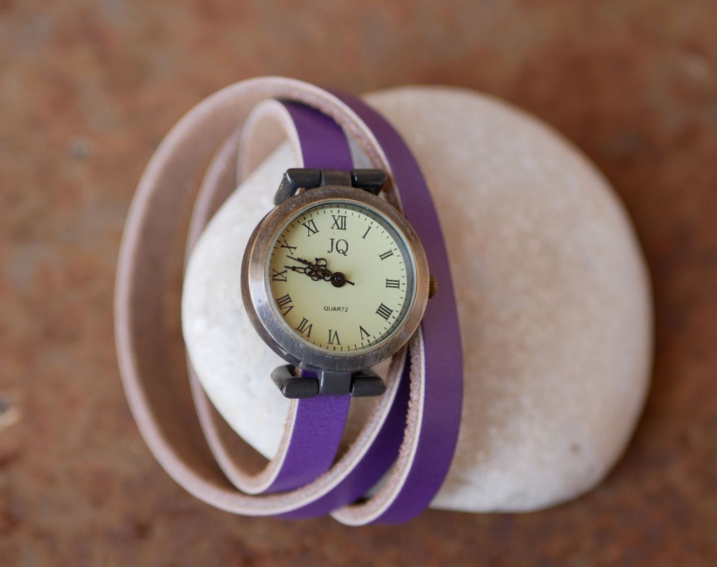 Leather bracelet watch 3 turns customizable