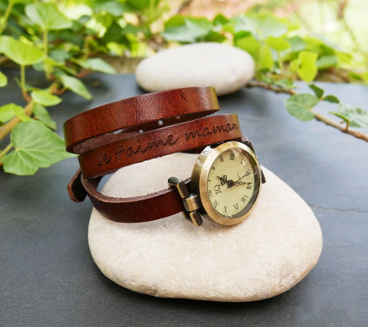 Leather bracelet watch 3 turns customizable