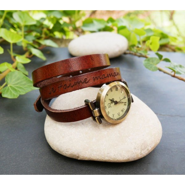 Leather bracelet watch 3 turns customizable