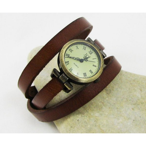 Leather bracelet watch 3 turns customizable