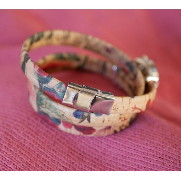 Watch cork flowered triple turn charm red pearl 