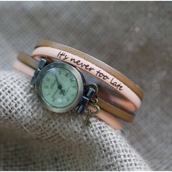 Customizable double turn leather wrist watch duo of colors