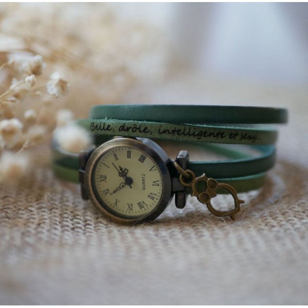 Customizable double turn leather wrist watch duo of colors