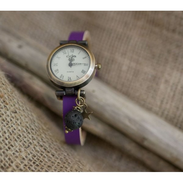 Watch charm lava stone diffuser with leather strap of your choice