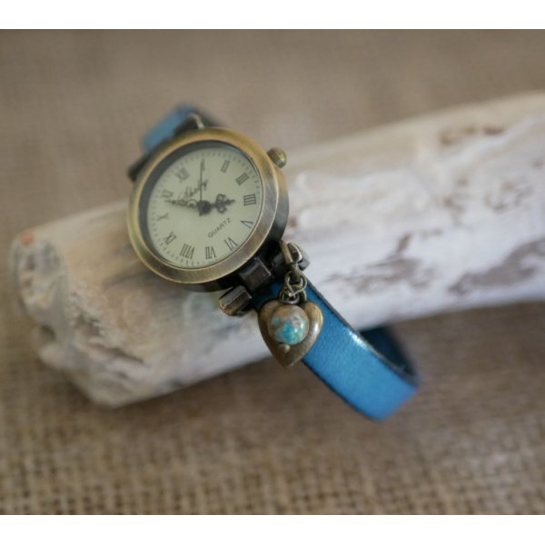 Watch with bronze dial and customizable leather strap