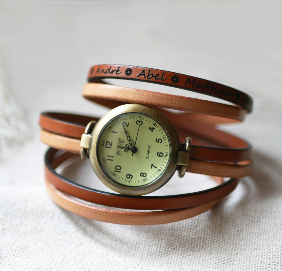 Vintage bronze dial watch with triple leather strap