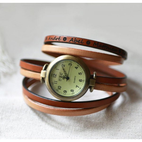 Vintage bronze dial watch with triple leather strap