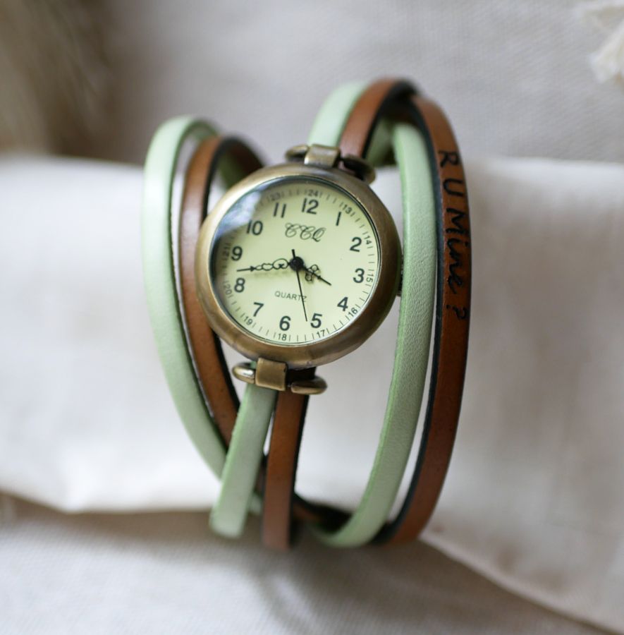 Vintage bronze dial watch with triple leather strap