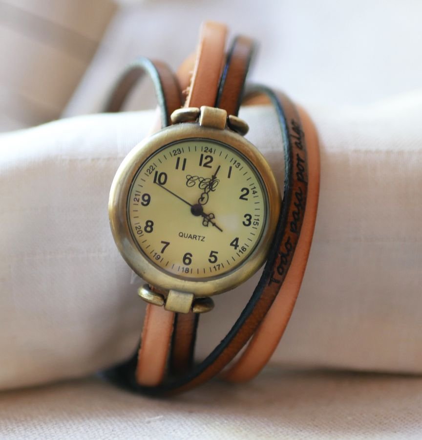 Vintage bronze dial watch with triple leather strap