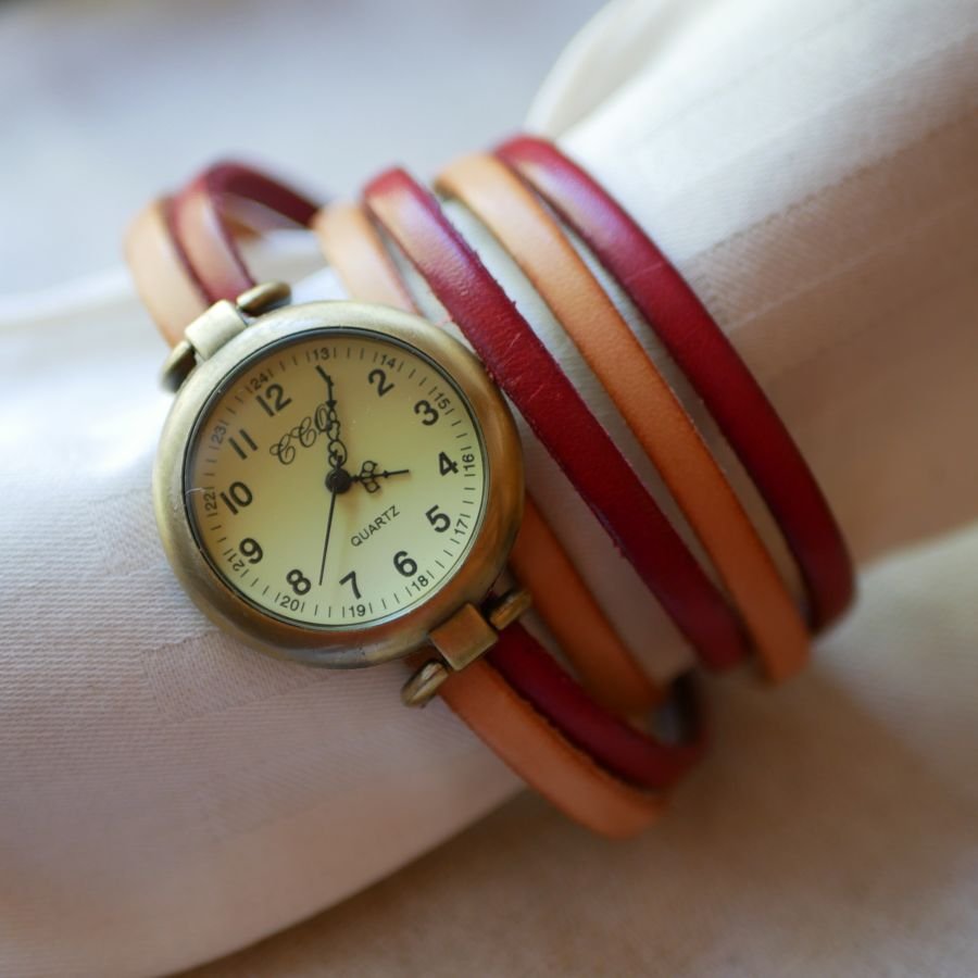 Vintage bronze dial watch with triple leather strap