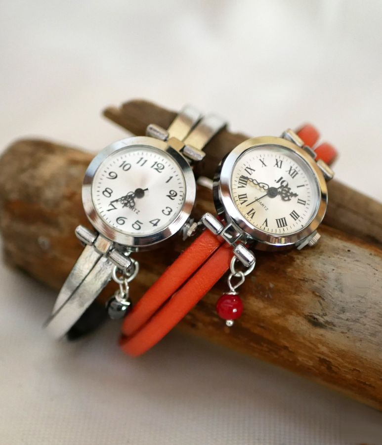 Customizable and colorful leather jewelry watch for women