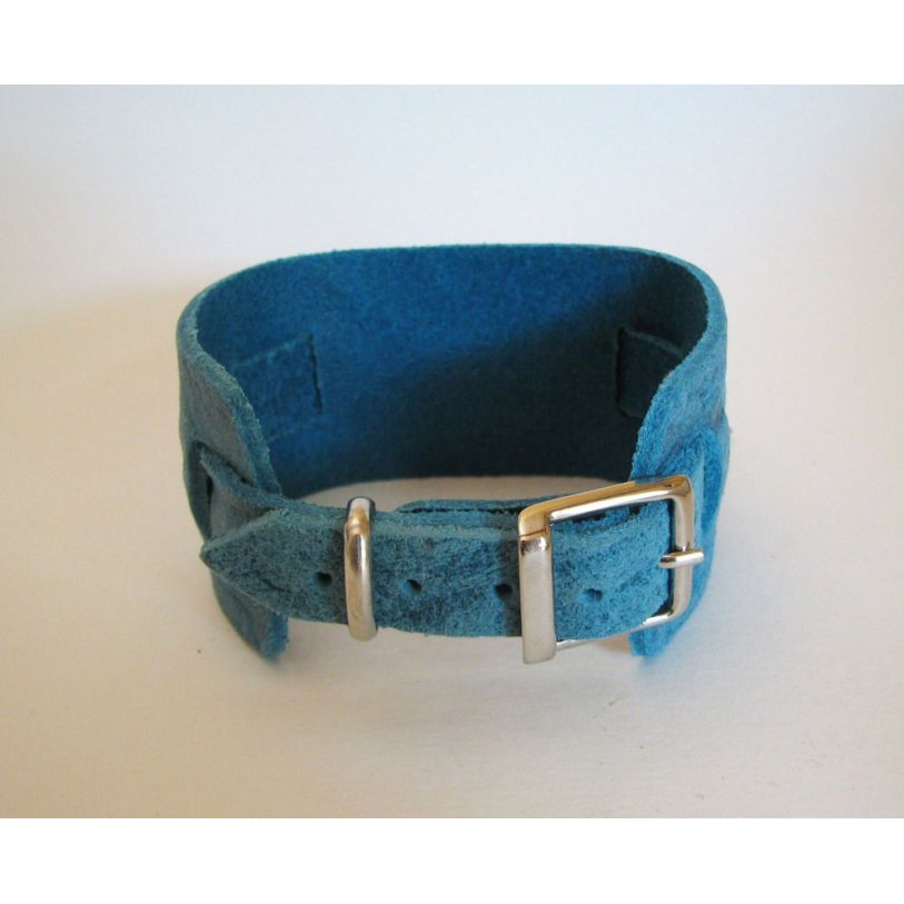 Square watch with blue leather cuff