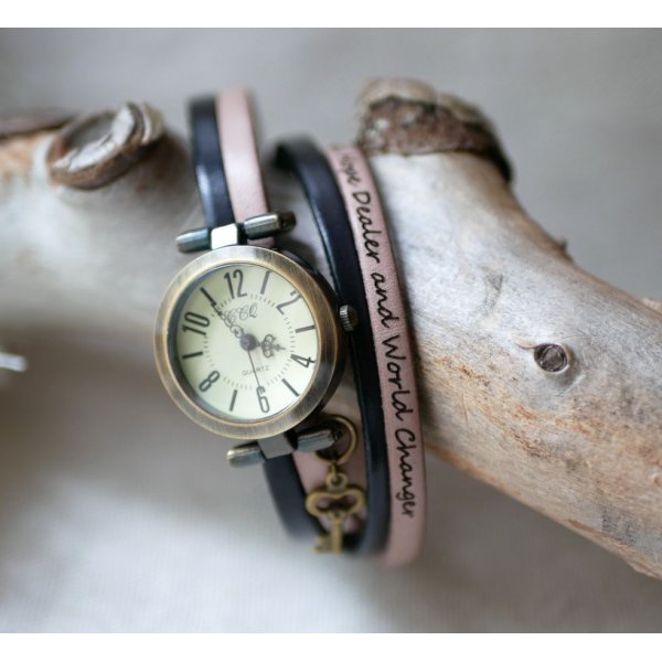 Customizable watch with bronze dial and Arabic numerals on a 2-turn leather strap 