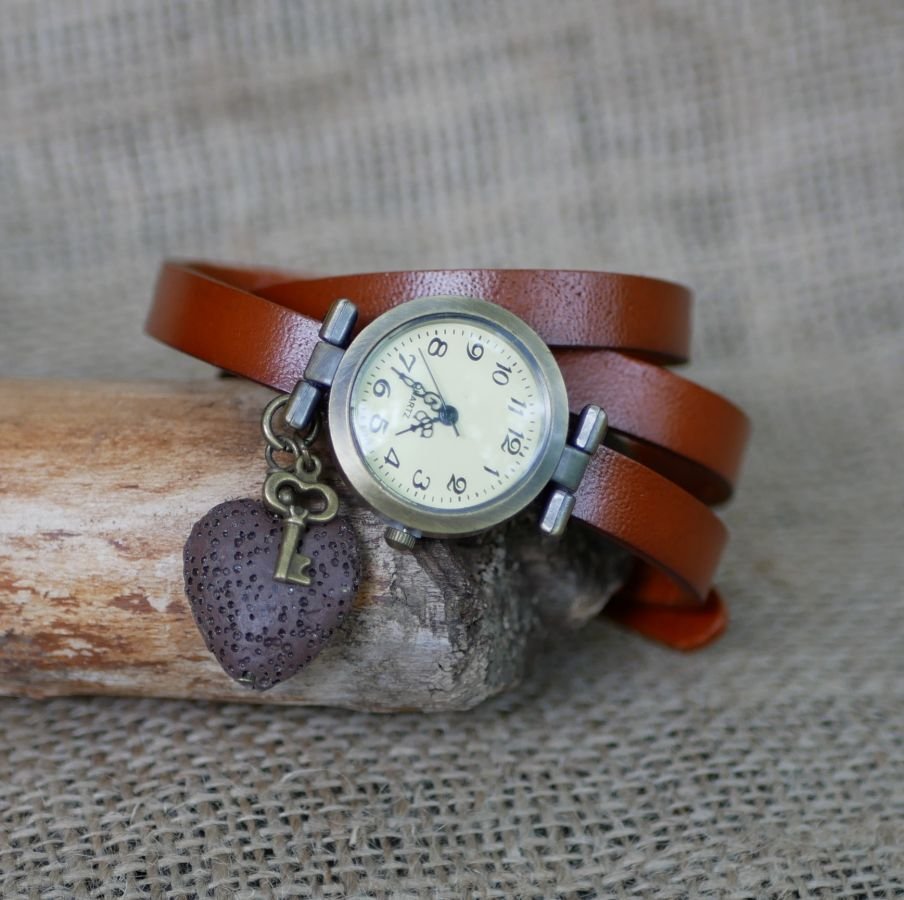 Watch with Lava Stone diffuser leather strap