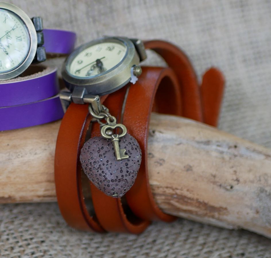 Watch with Lava Stone diffuser leather strap