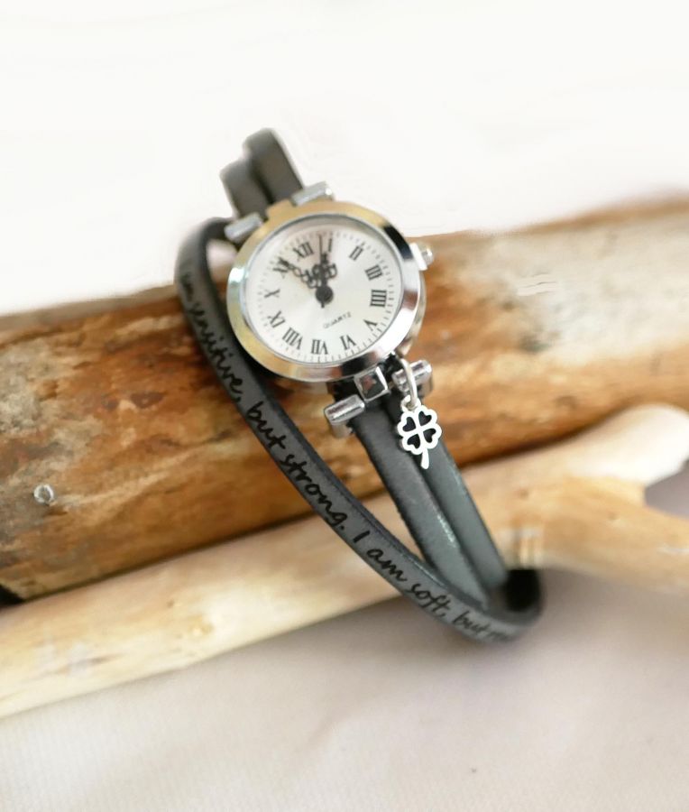 Watch to personalize with leather strap 3 turns leather dial silver with pendant 