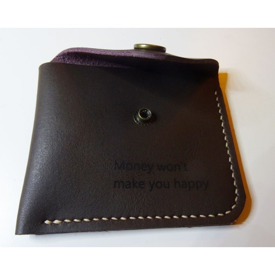 Coffee leather pouch with engraved button