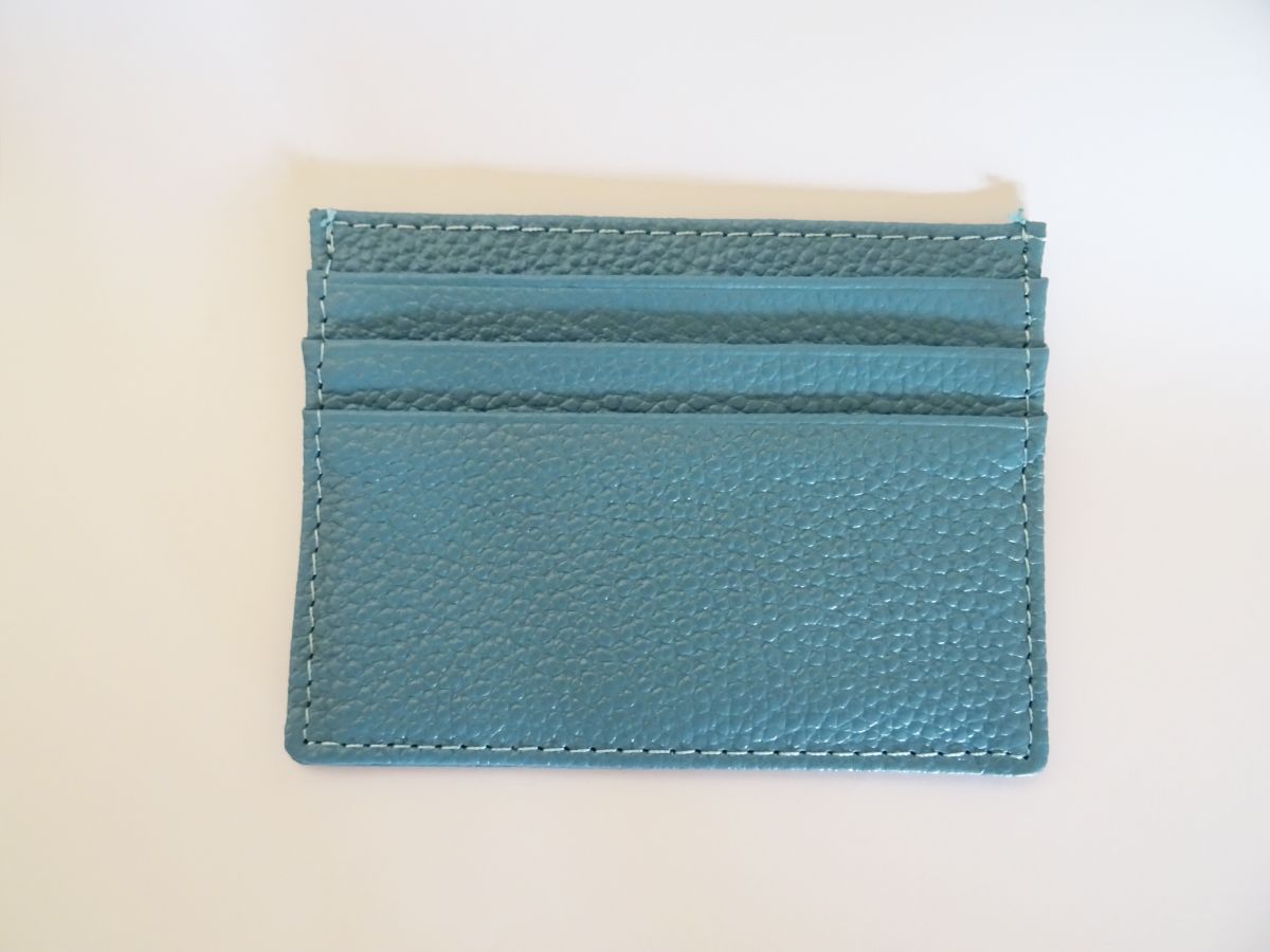 Sky blue leather card holder