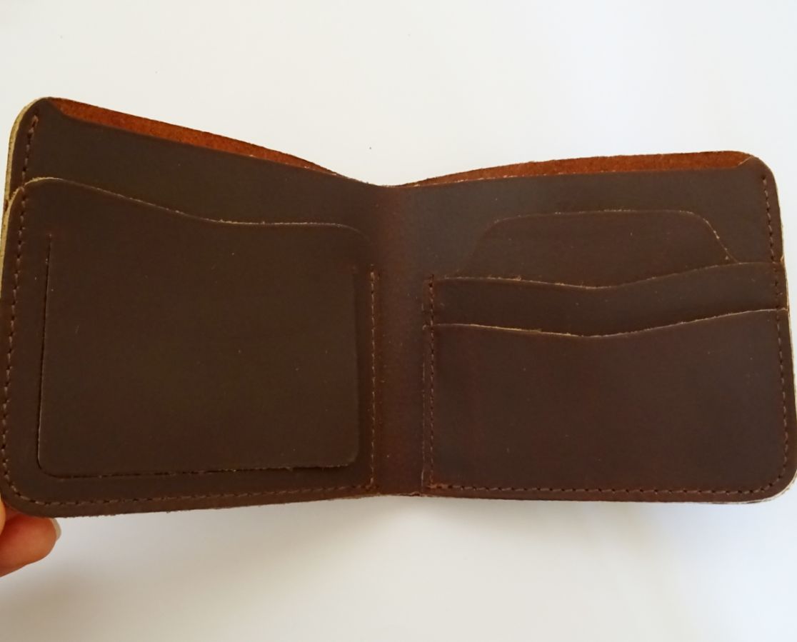 Thick brown leather card holder engraved