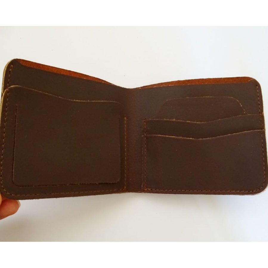 Thick brown leather card holder engraved