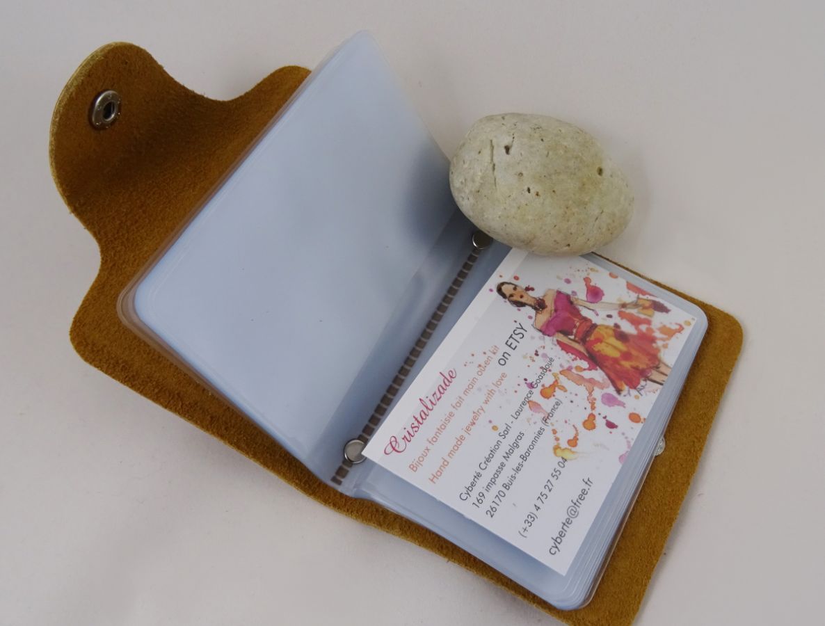 Peach leather card holder