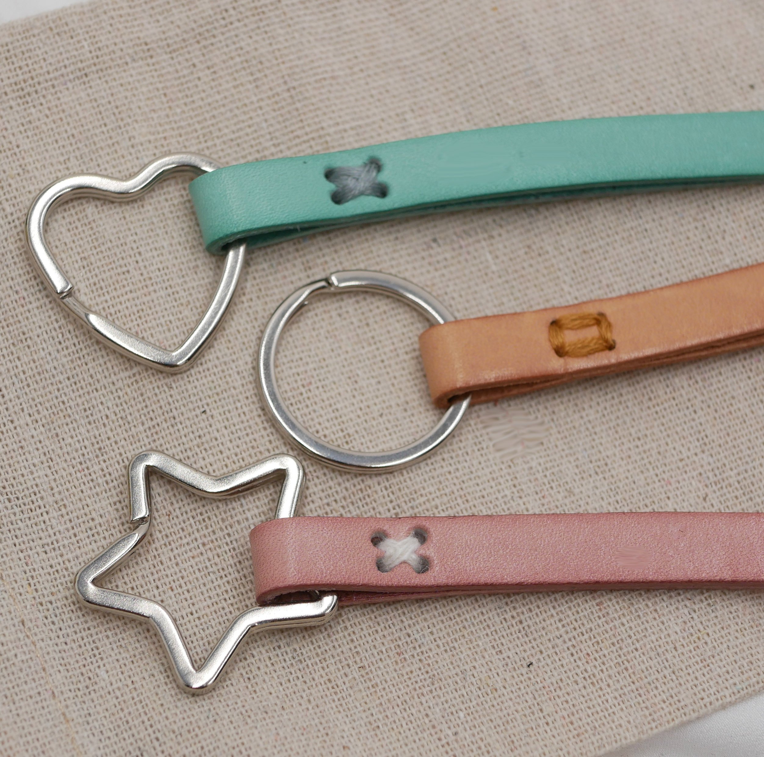 Customizable hand-stitched leather key ring