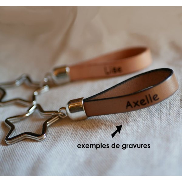 Customizable leather key ring with name phone message