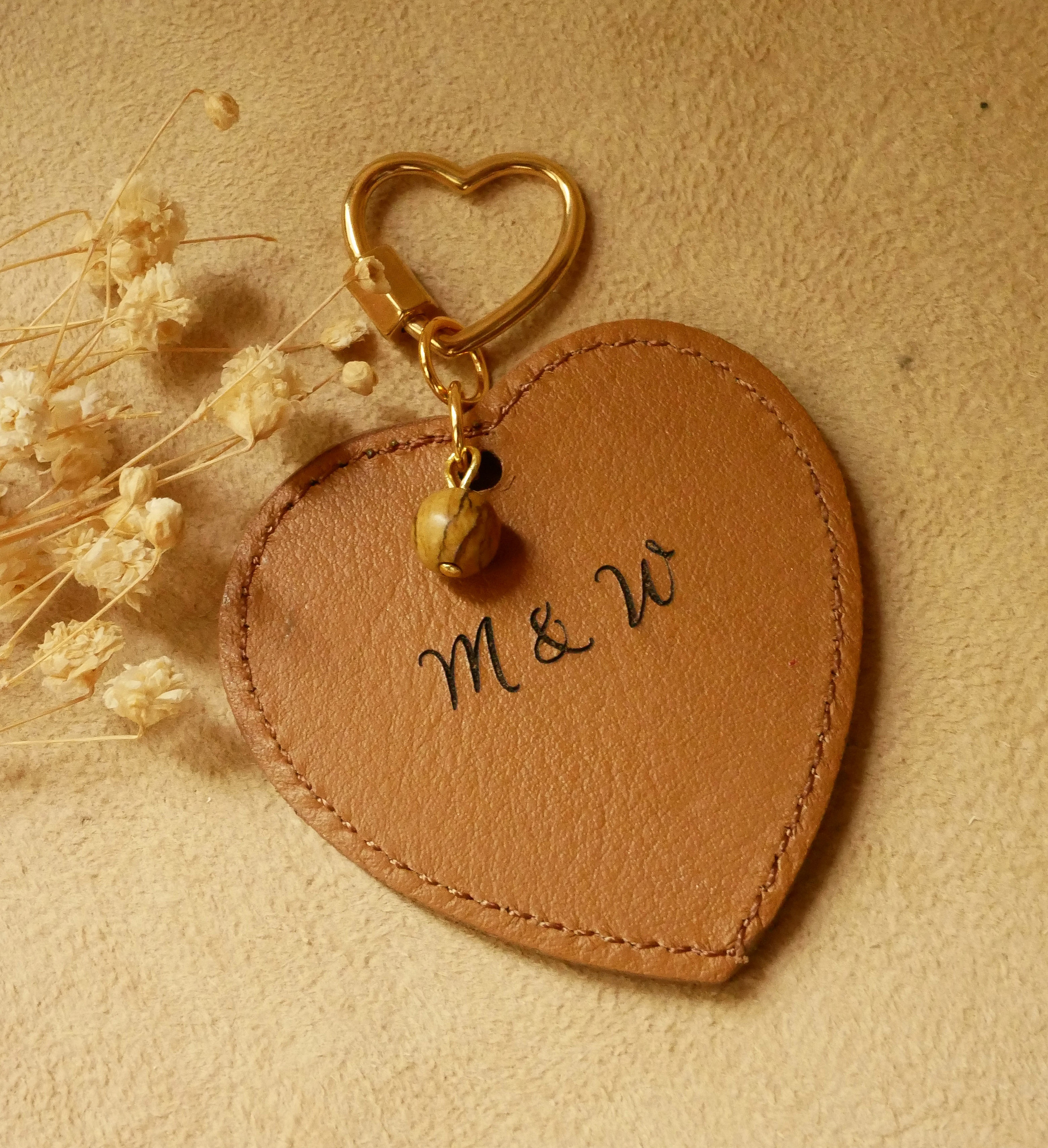 Leather heart key ring to engrave and personalize