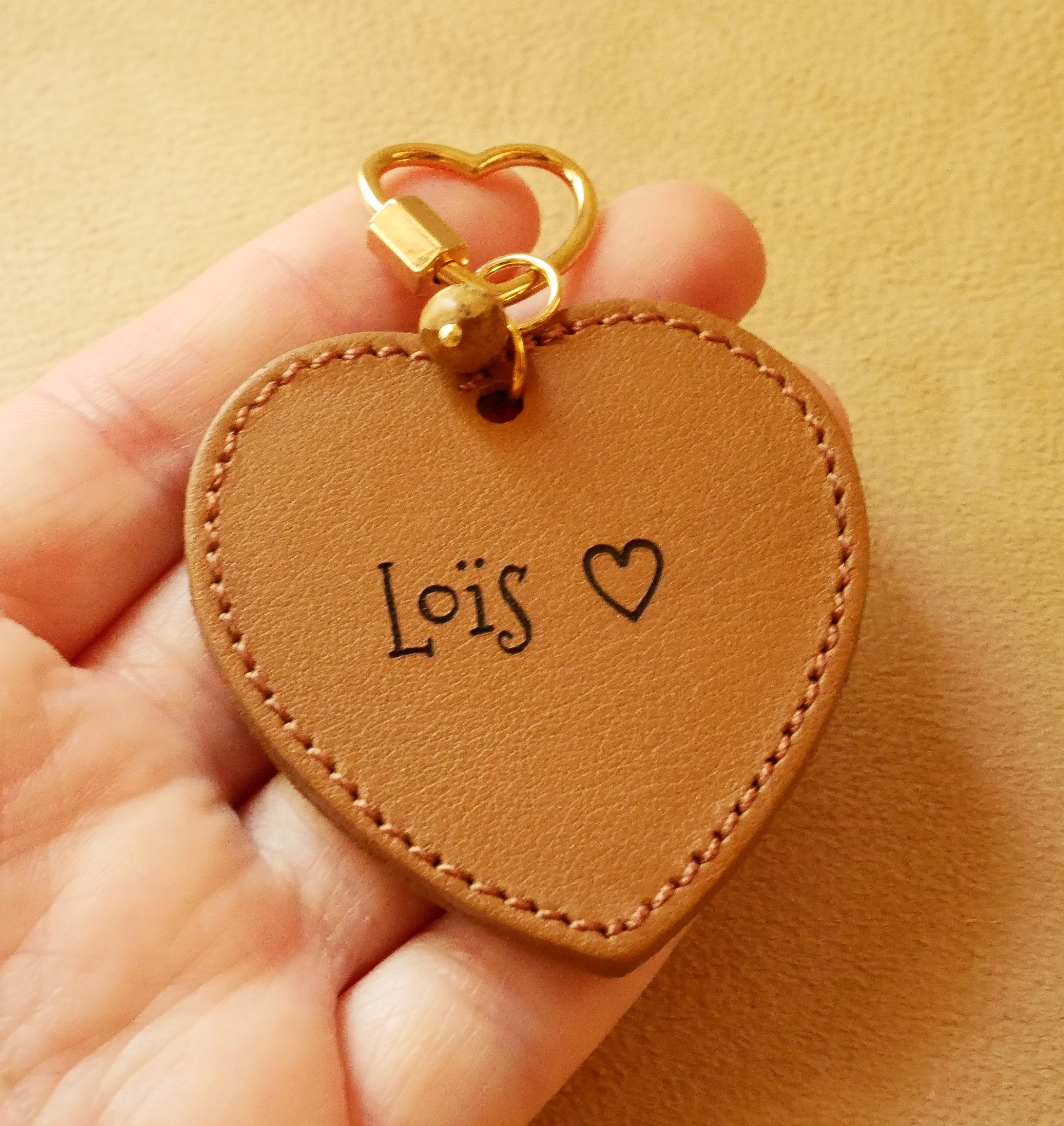 Leather heart key ring to engrave and personalize