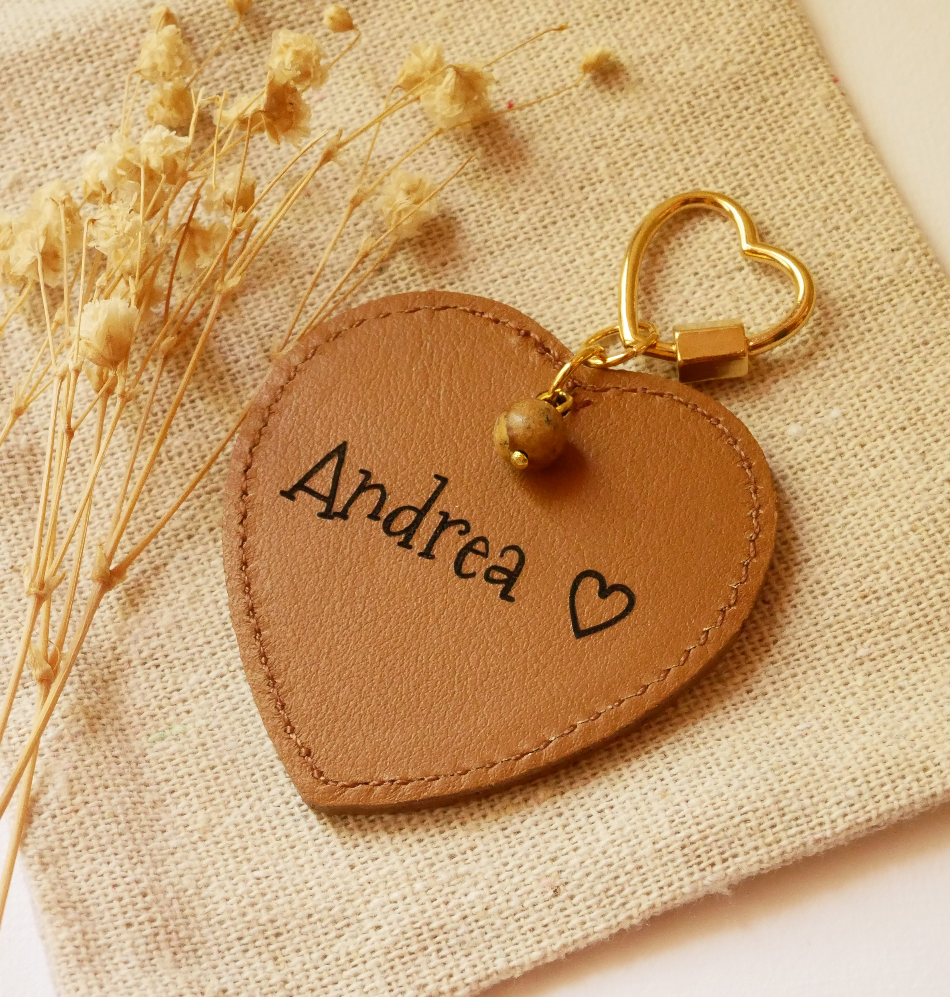 Leather heart key ring to engrave and personalize