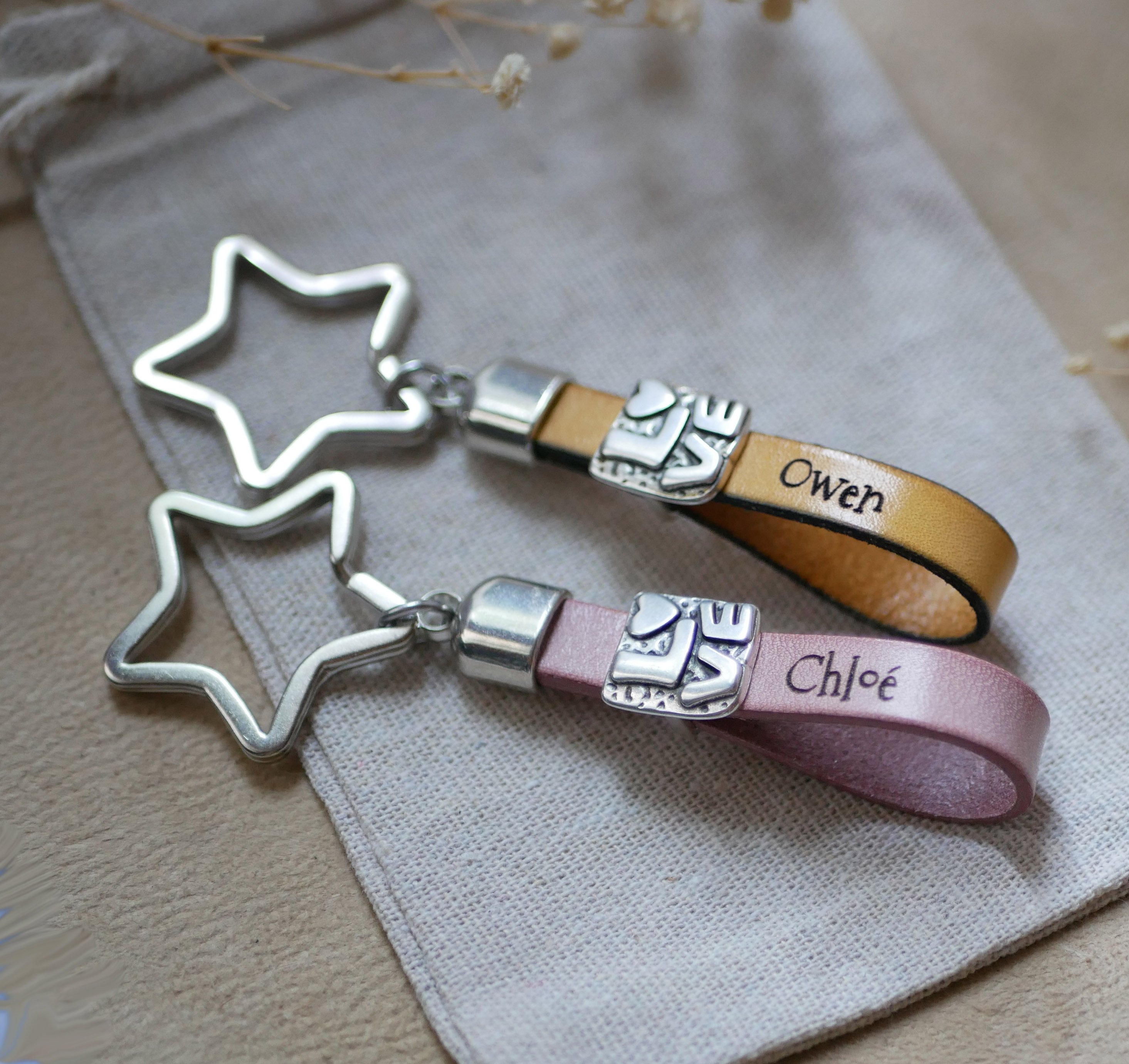 Love leather key ring customizable with Valentine's Day engraving