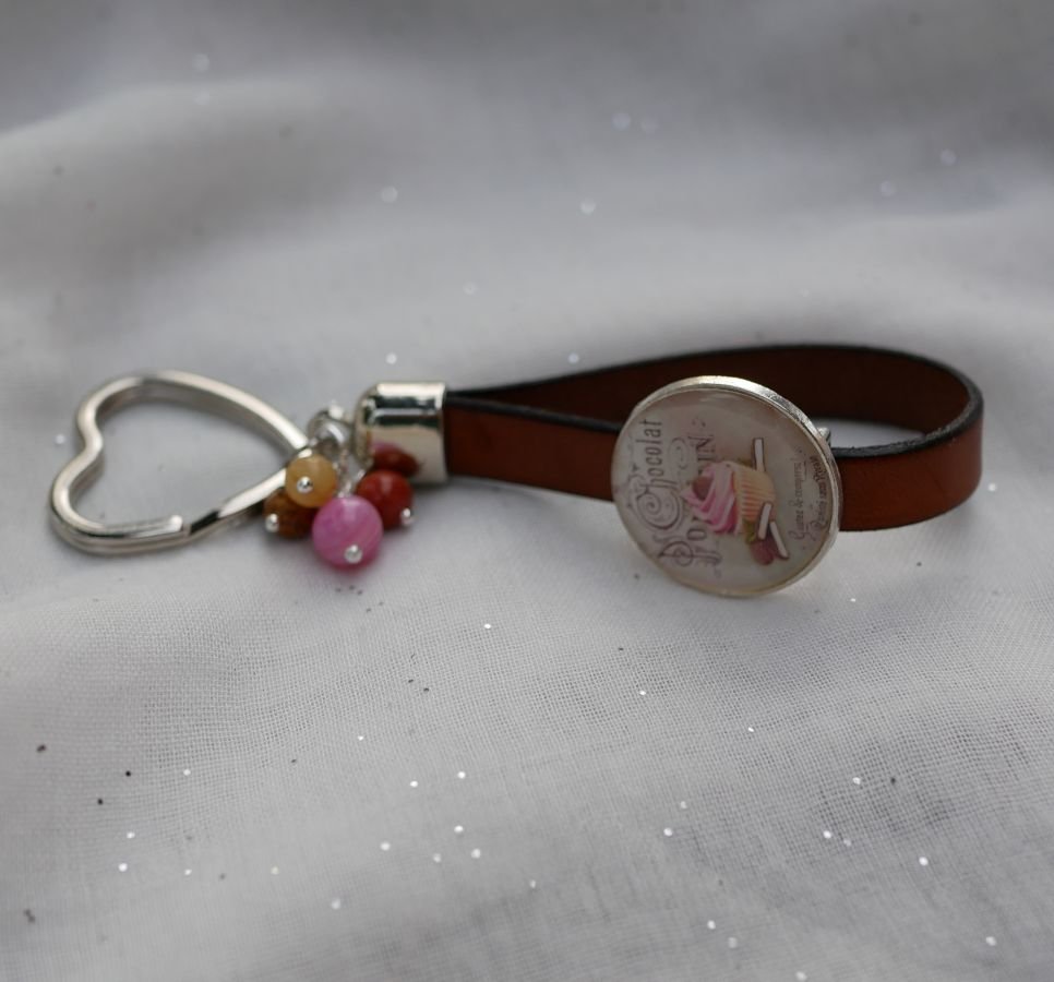 Chocolate themed leather and pearl key ring or bag jewel