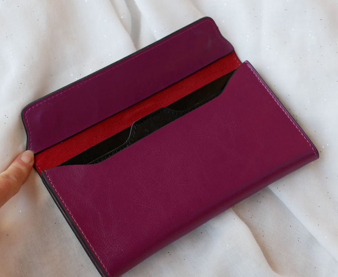 Purple leather wallet to personalize