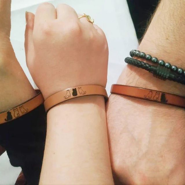 Trio of leather bracelets personalized by engraving with designs of your choice