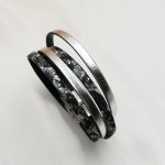 Black leather strap with glitter, double turn, to personalize