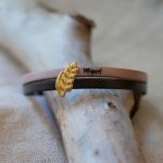 Leather duo bracelet and golden wheat ear customizable, wedding gift for woman