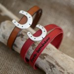 Customizable leather bracelet with single or double turn horseshoe design