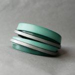 Customized green and silver leather double-turn cuff bracelet  