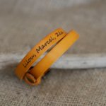 Leather bracelet double turn camel Engraved mixed