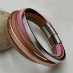 Multi-leather cuff bracelet, peach copper color