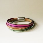 Women's multi-leather cuff bracelet in spring tones