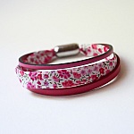 Women's bracelet trio leather &amp; liberty pink flowers 