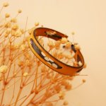 Florâme bracelet with grey Misti liberty ribbon on mustard leather