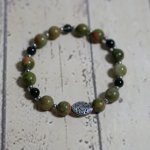 Oblong steel bead bracelet with unakite natural stone beads 