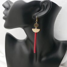 Solo long gold-plated dangling earring Red leather or choice of color