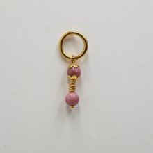 Solo earring with pink Rhodonite pearls and large gold hoop